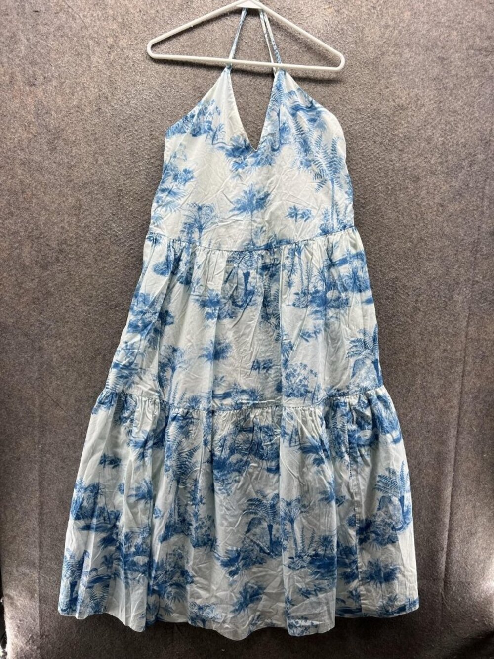 RED Valentino Dress Womens 46 White Blue Floral Halter Sleeveless Maxi Sundress